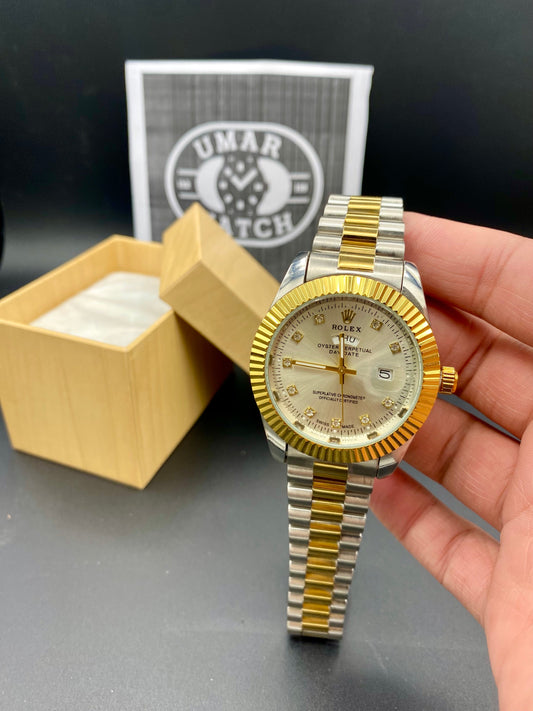 Tow Tone White Premium Day & Date Men’s Watch – Classic Design
