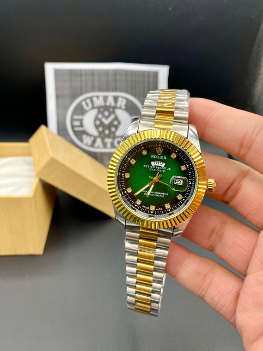 Tow Tone Green  Premium Day & Date Men’s Watch – Classic Design